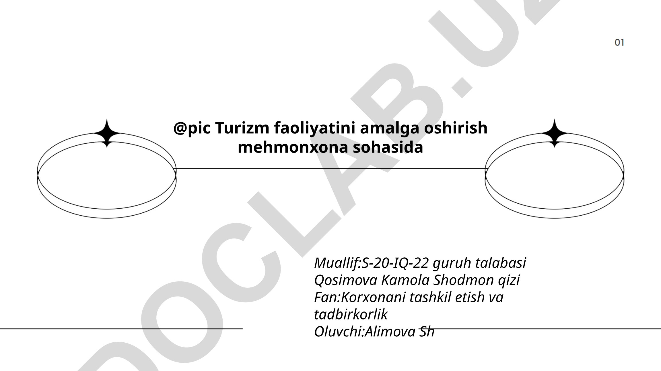 Mehmonxona sohasida turizm faoliyatini amalga oshirish