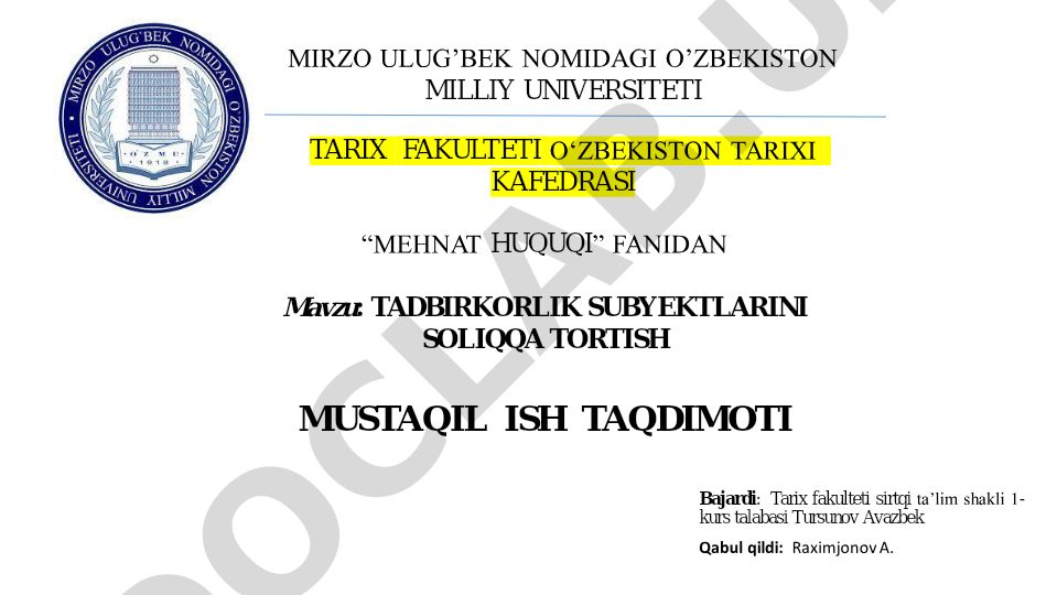 Tadbirkorlik subyektlarini soliqqa tortish
