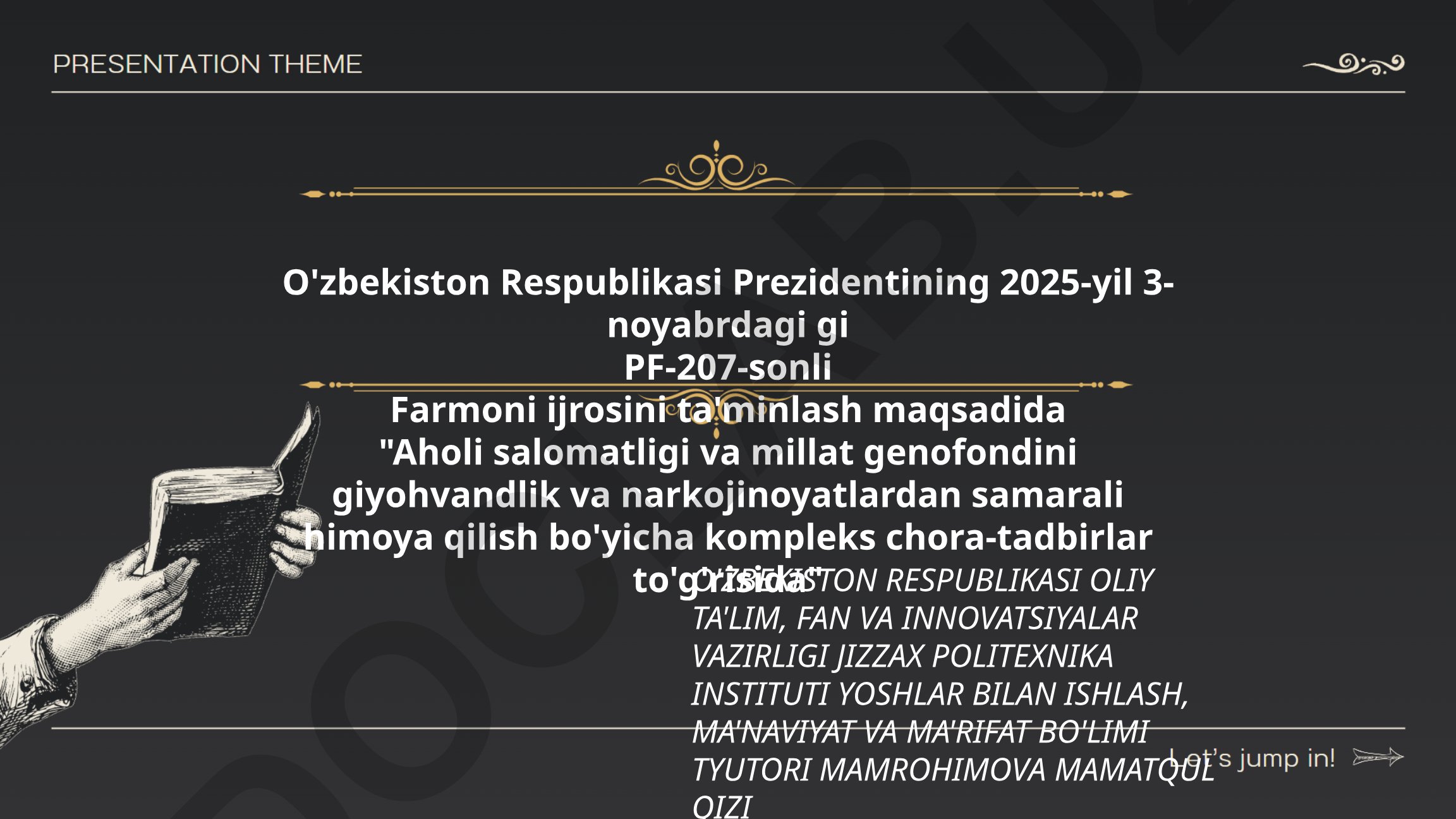 Aholi salomatligi va millat genofondini giyohvandlik va narkojinoyatlardan himoya qilish