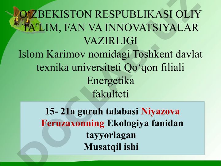 O'simliklar dunyosini muhofaza qilish