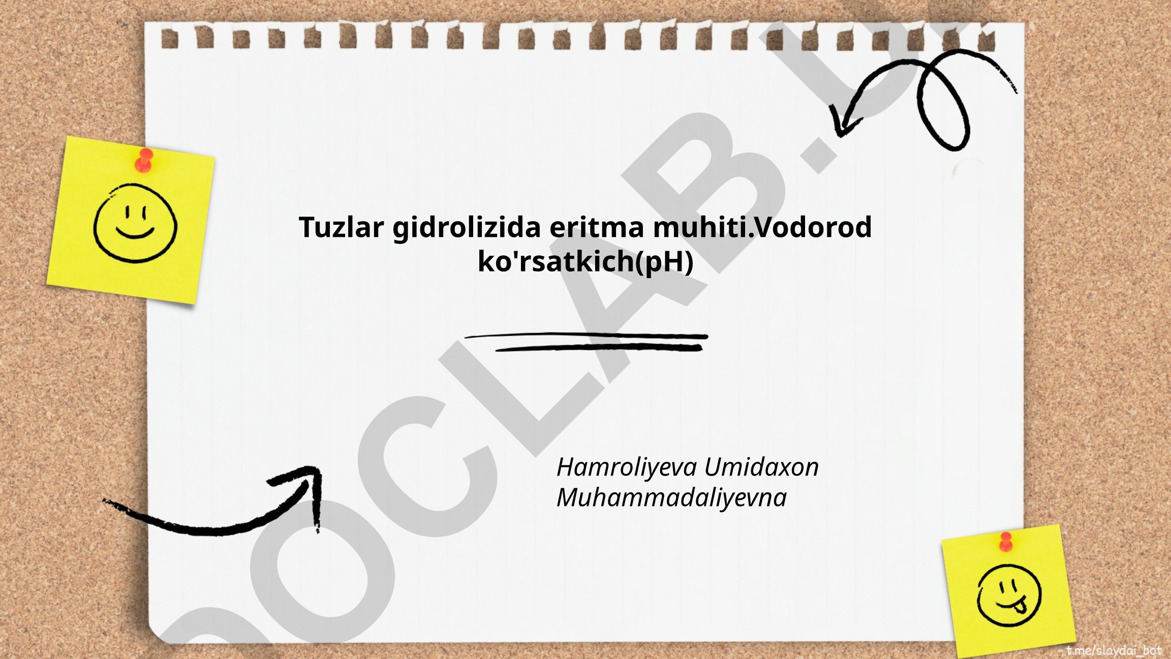 Tuzlar gidrolizida eritma muhiti va vodorod ko'rsatkichi (pH)
