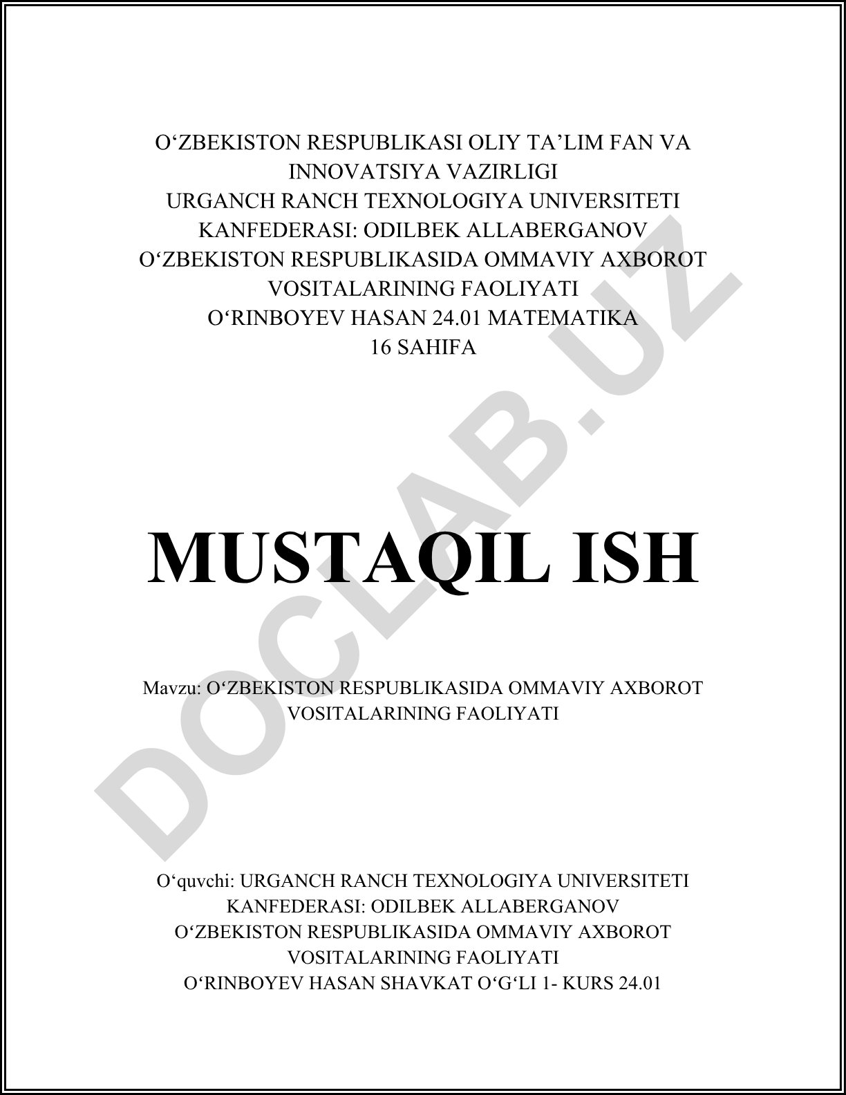 Oʻzbekiston Respublikasida ommaviy axborot vositalarining faoliyati