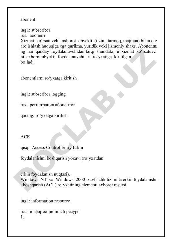 Axborot tizimlari va tarmoqlar terminologiyasi