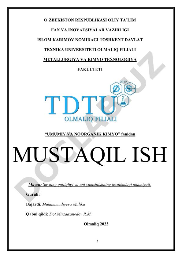 Suvning qattiqligi va uni yumshtishning texnikadagi ahamiyati