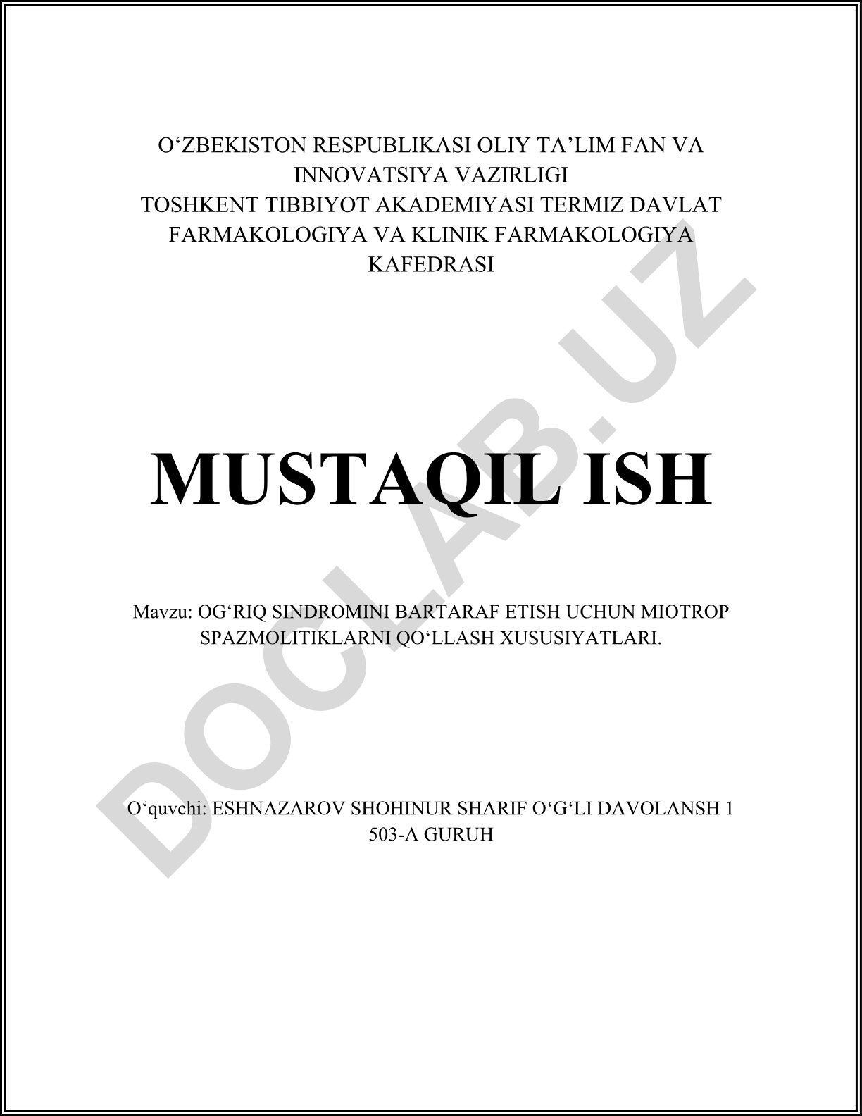 Og'riq sindromini bartaraf etish uchun miotrop spazmolitiklarni qo'llash xususiyatlari