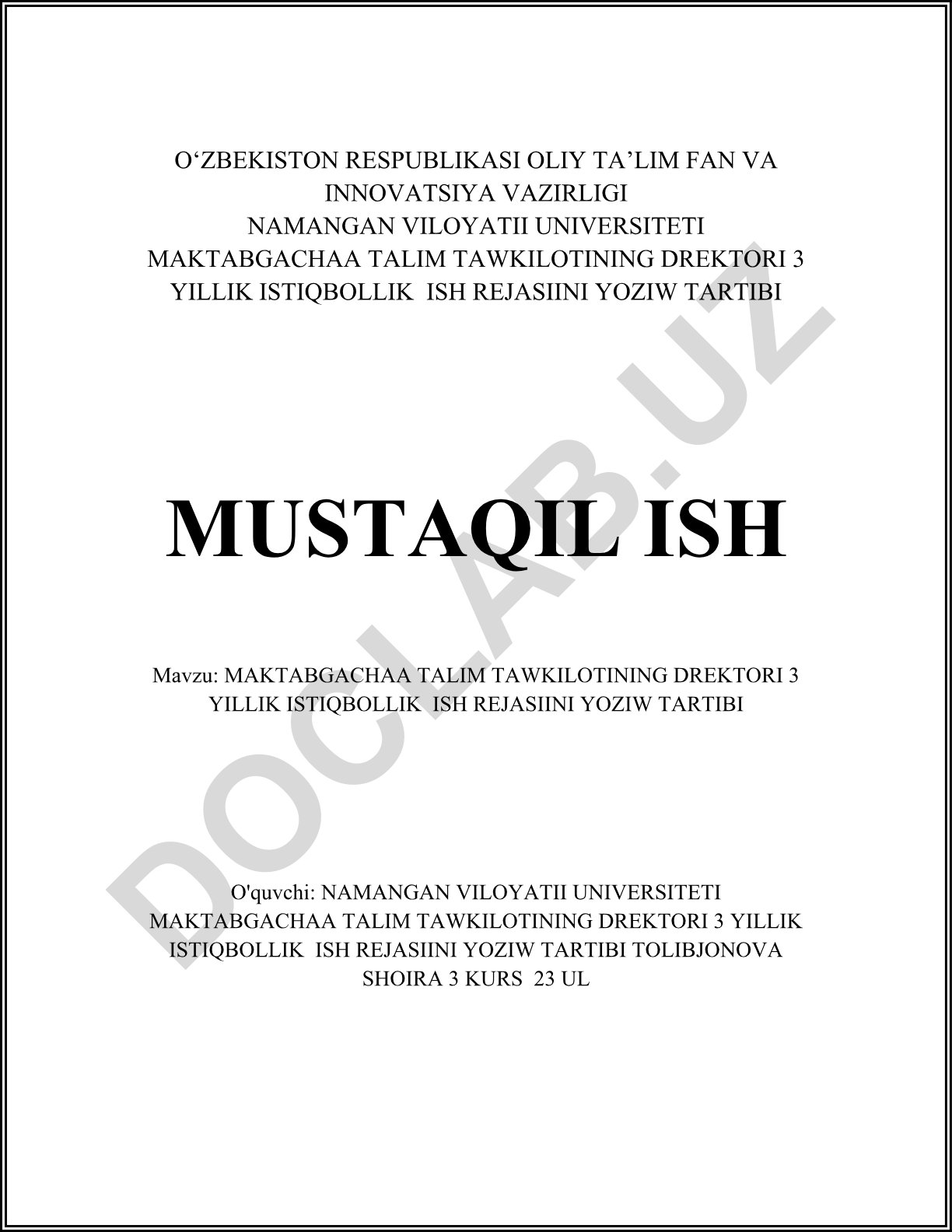 Maktabgacha ta'lim tashkilotining direktorining 3 yillik istiqbollik ish rejasini yozish tartibi