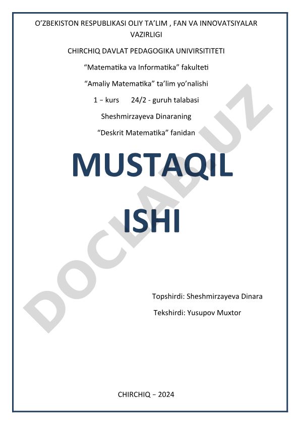 To'plamlar va ular ustida amallar, to'plamlar algebrasi, kirirtish chiqarish qoidasi