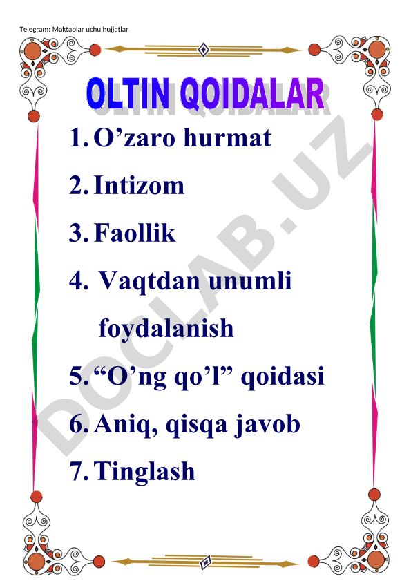 Maktabda o'zaro munosabat va xulq-atvor qoidalari