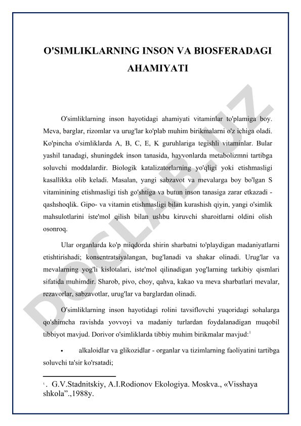 O'simliklarning inson va biosferadagi ahamiyati