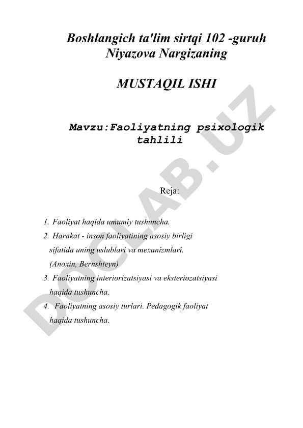 Faoliyatning psixologik tahlili