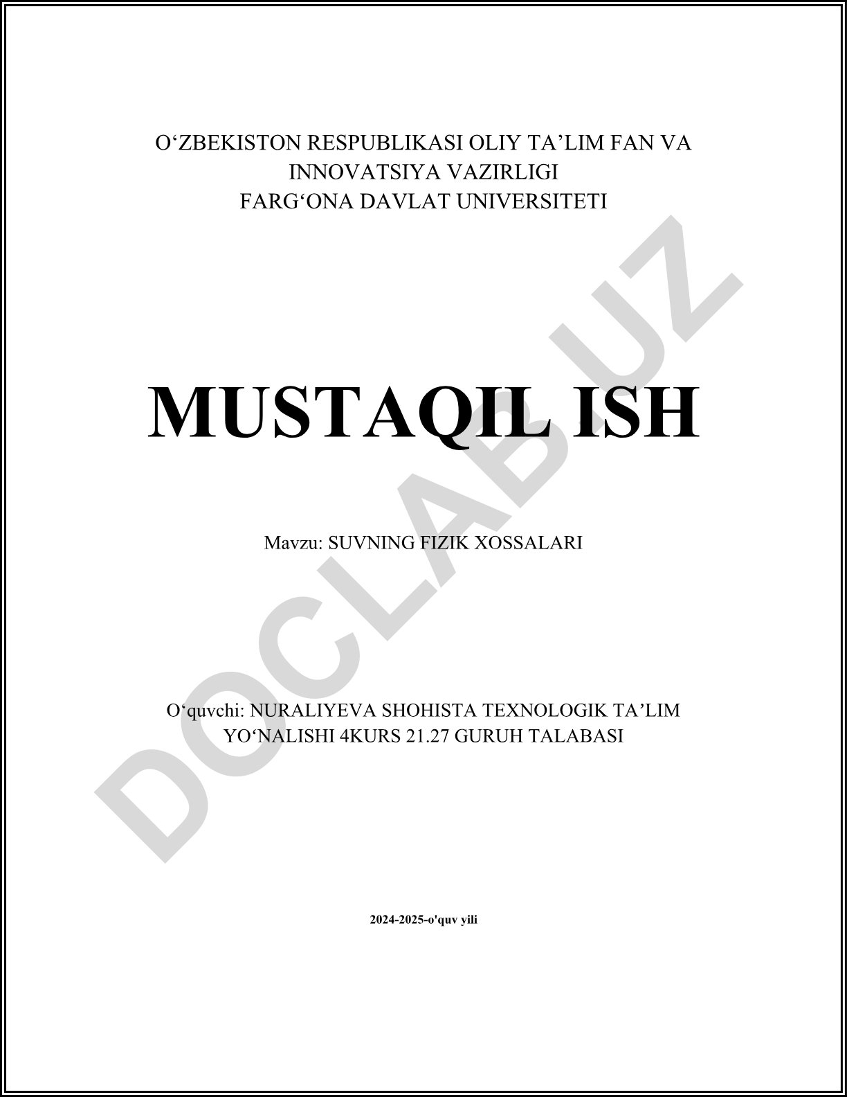 Suvning fizik xossalari