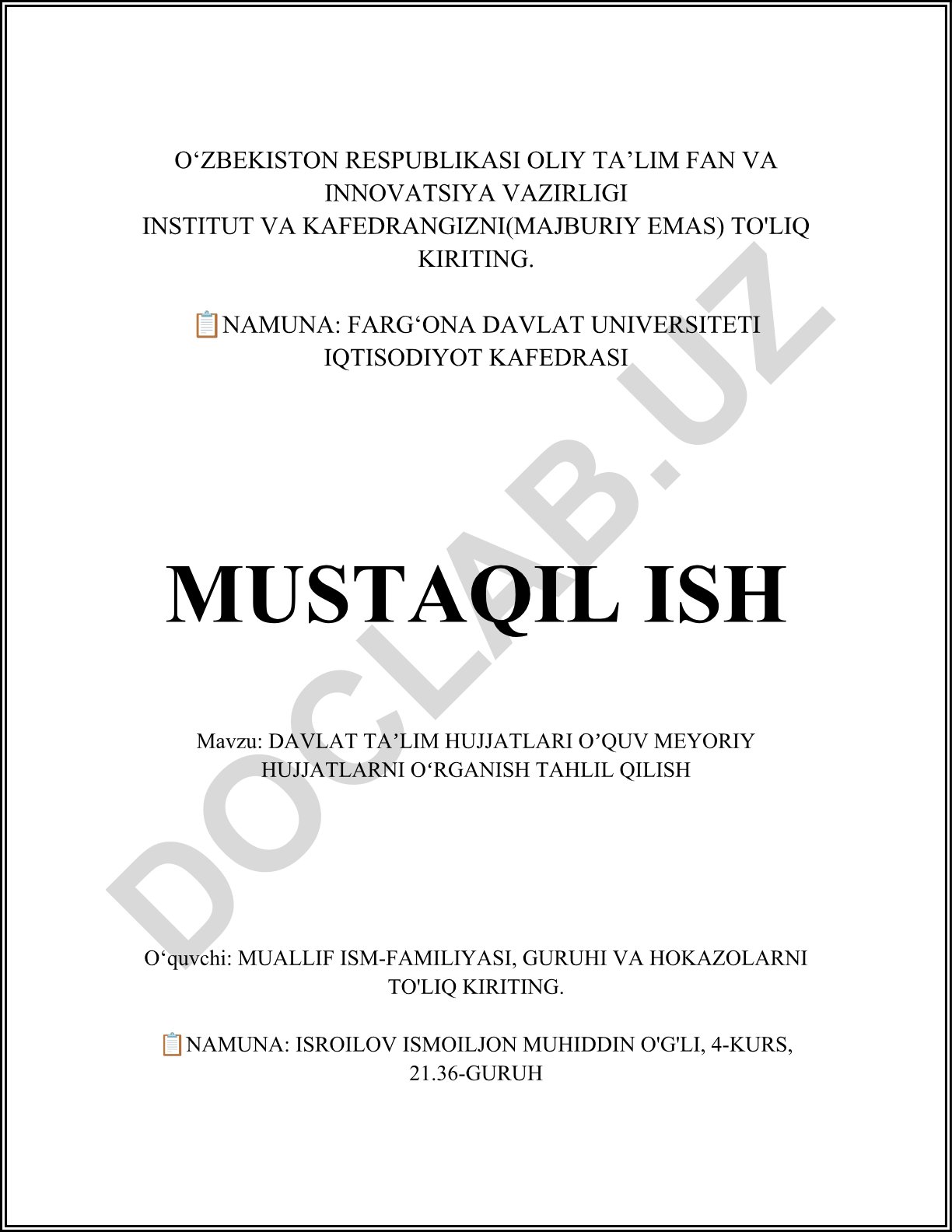 Davlat ta'lim hujjatlari va o'quv me'yoriy hujjatlarni o'rganish tahlil qilish