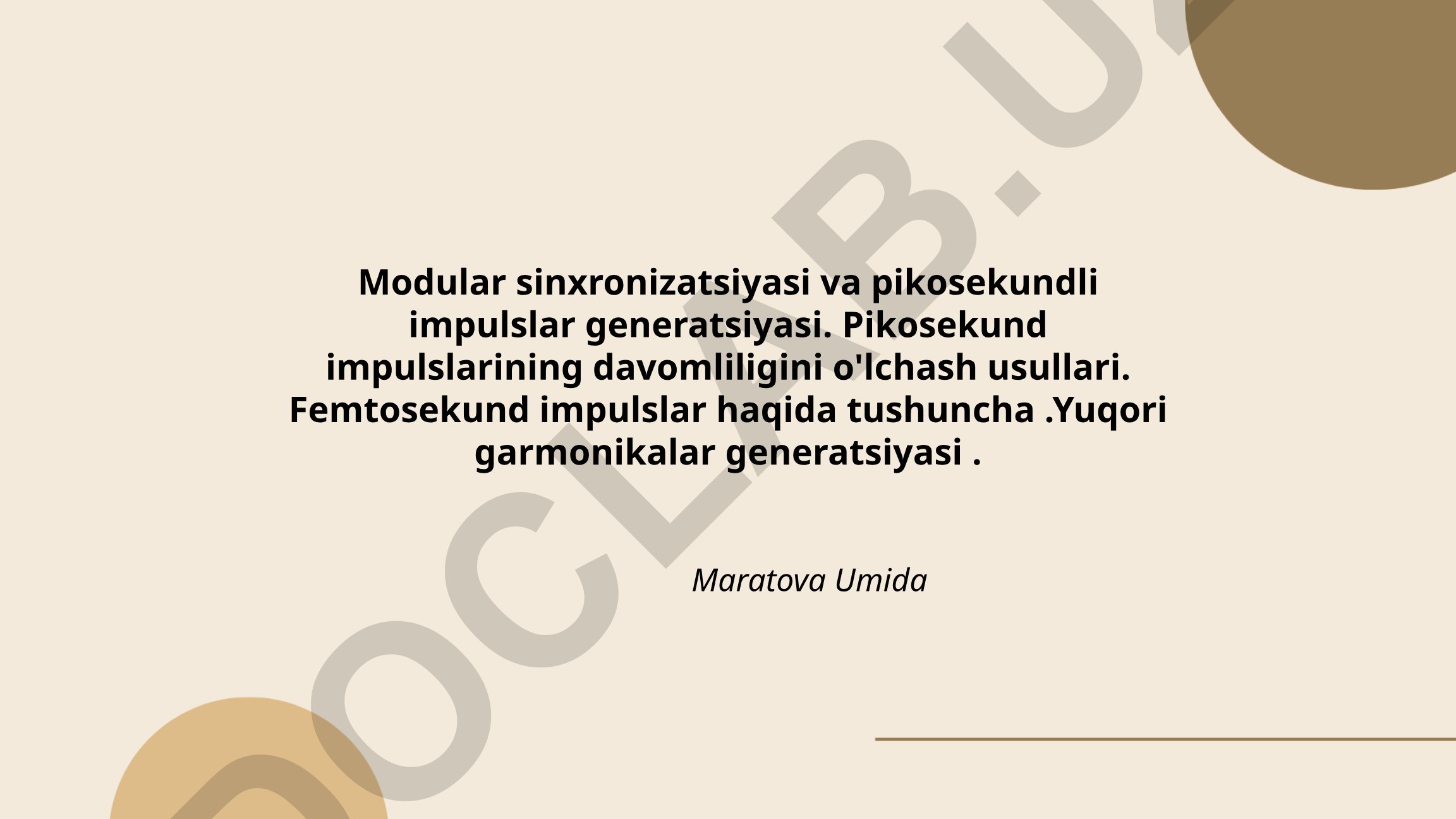 Modular sinxronizatsiya va pikosekundli impulslar generatsiyasi