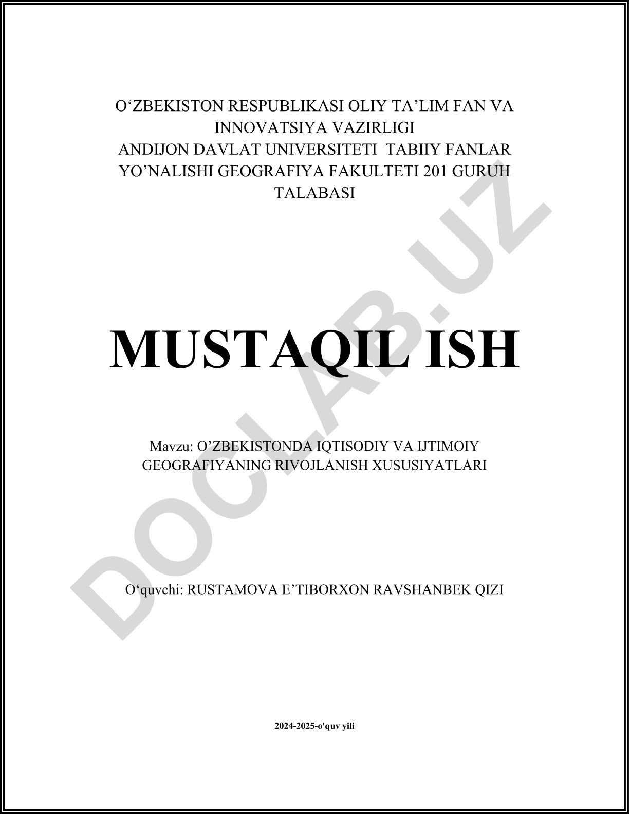 O'zbekistonda iqtisodiy va ijtimoiy geografiyaning rivojlanish xususiyatlari