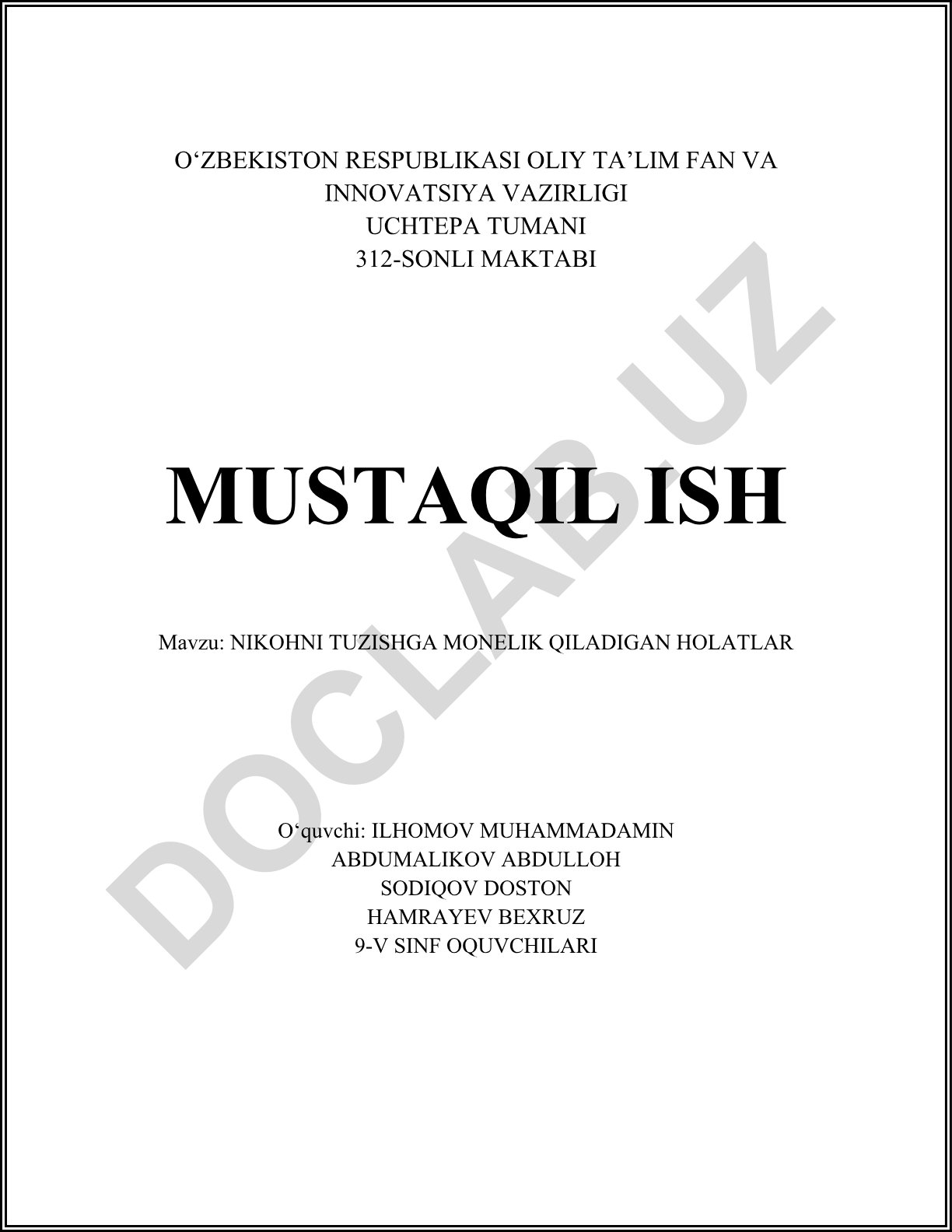 Nikohni tuzishga monelik qiladigan holatlar