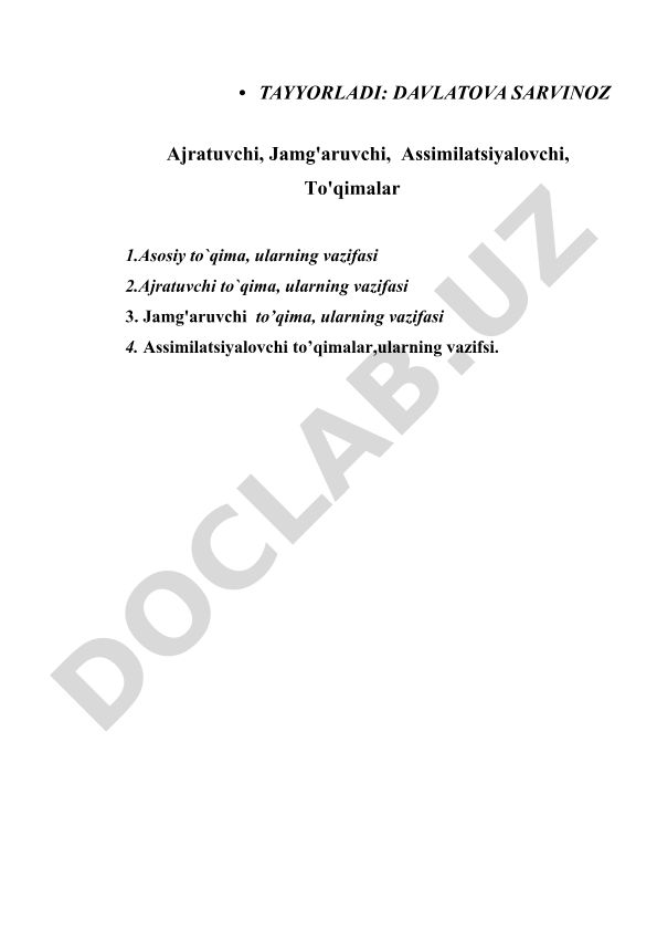 O'simlik to'qimalari turlari va ularning vazifalari