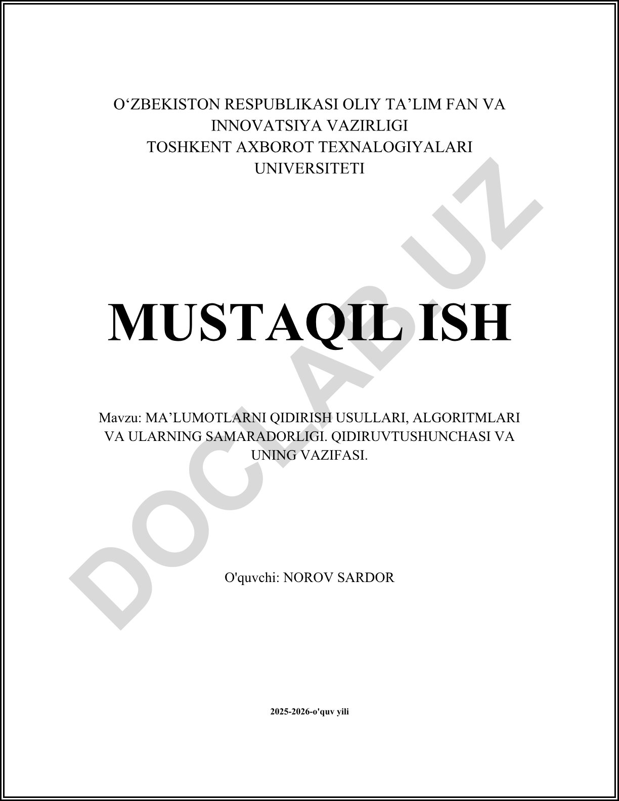 Ma'lumotlarni qidirish usullari, algoritmlari va ularning samaradorligi