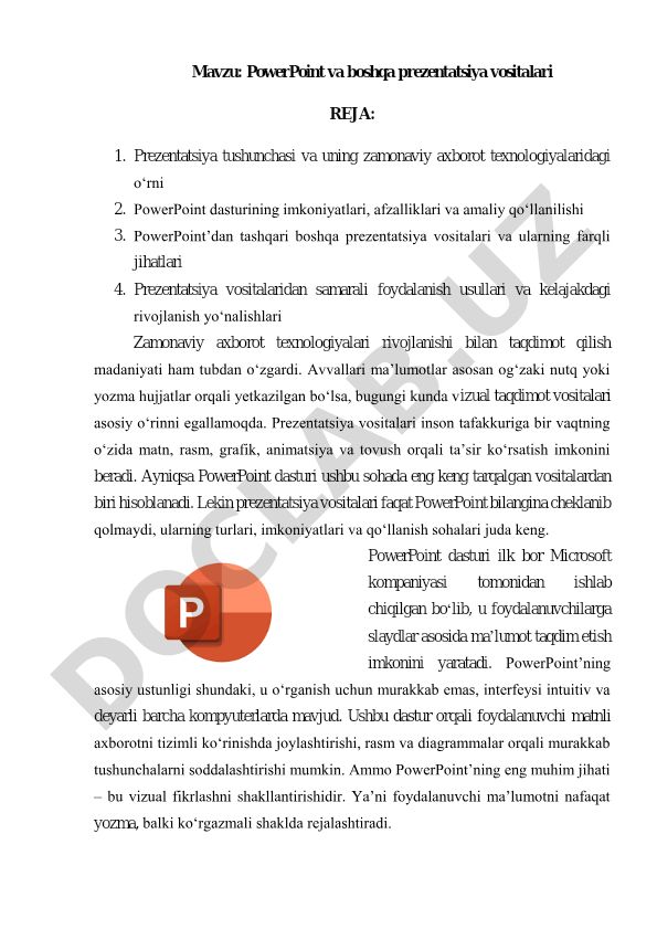 PowerPoint va boshqa prezentatsiya vositalari