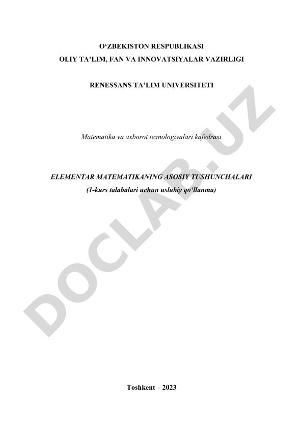 Elementar matematikaning asosiy tushunchalari