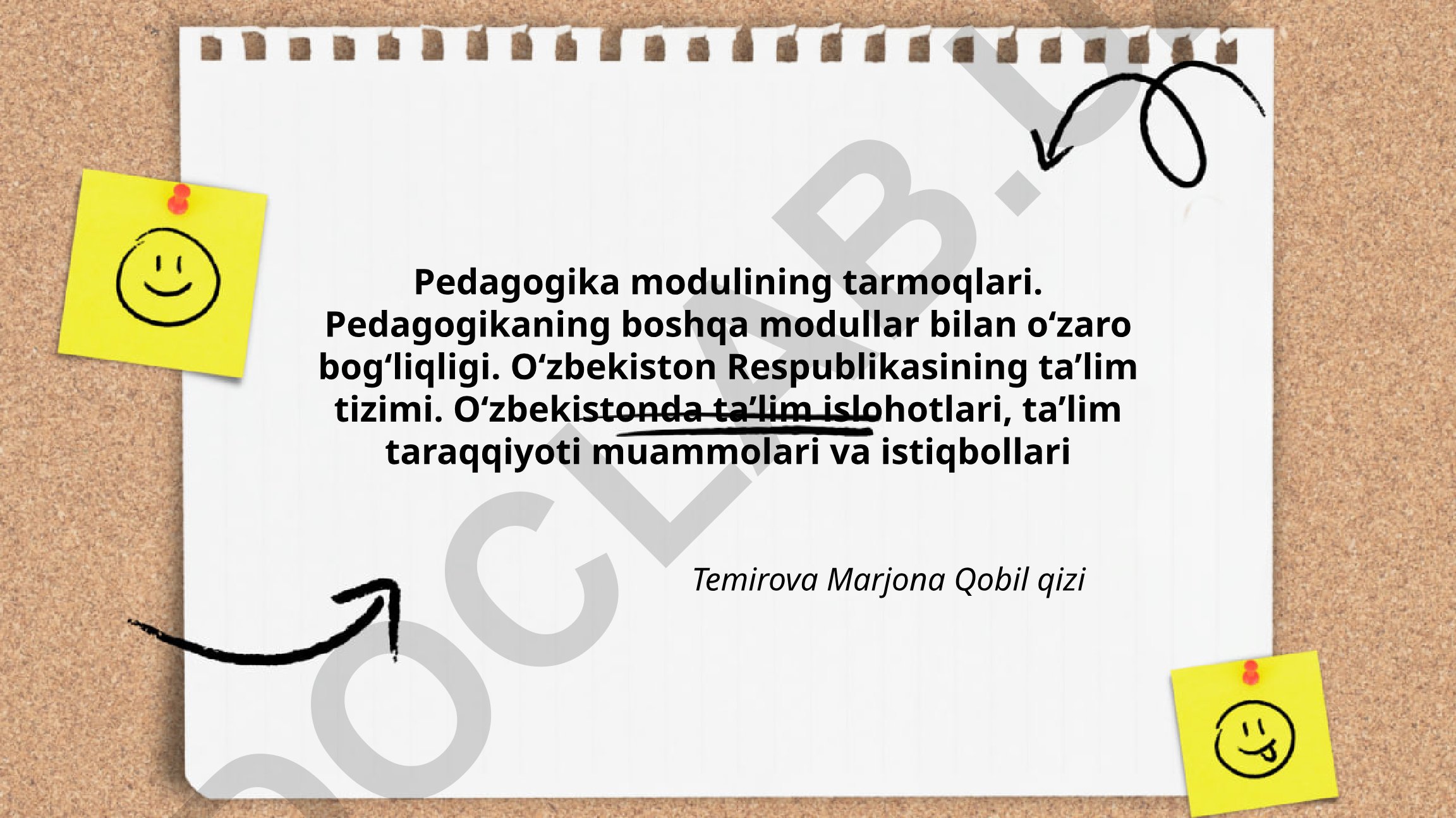 Pedagogika modulining tarmoqlari va O'zbekistonda ta'lim tizimi