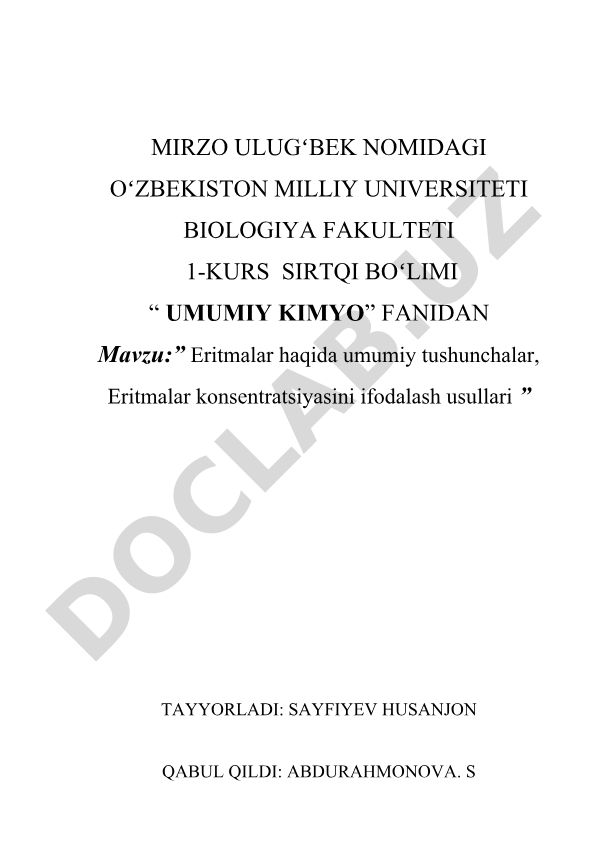 Eritmalar haqida umumiy tushunchalar, Eritmalar konsentratsiyasini ifodalash usullari