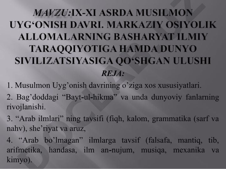 Sharq Uyg'onish davri va uning o'ziga xos xususiyatlari