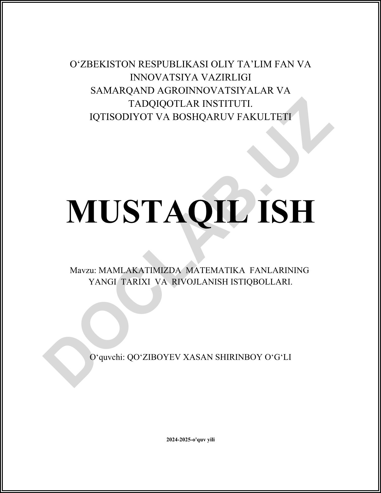 Mamlakatimizda matematika fanlarining yangi tarixi va rivojlanish istiqbollari