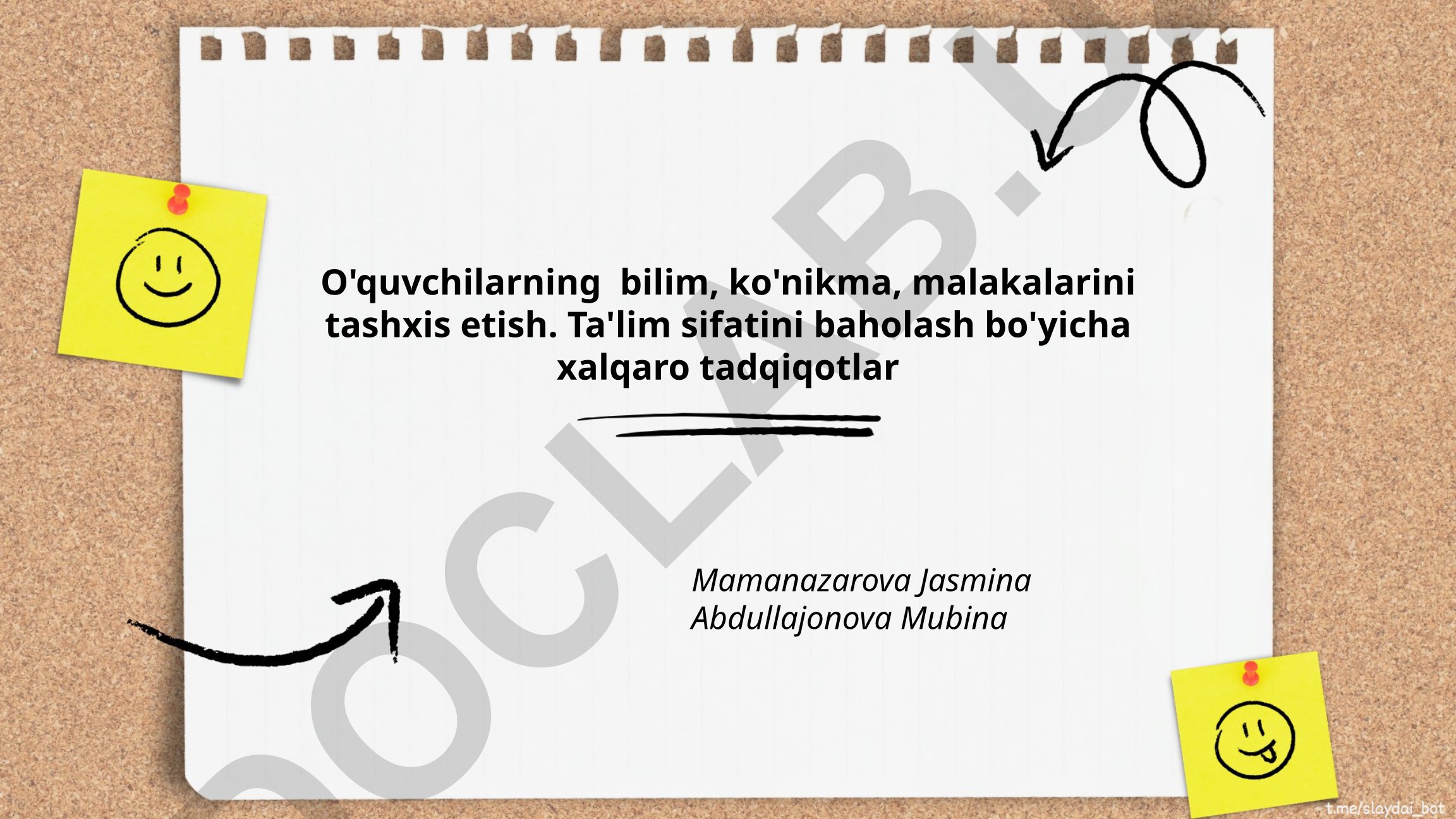 O'quvchilarning bilim, ko'nikma va malakalarini tashxis etish va ta'lim sifatini baholash