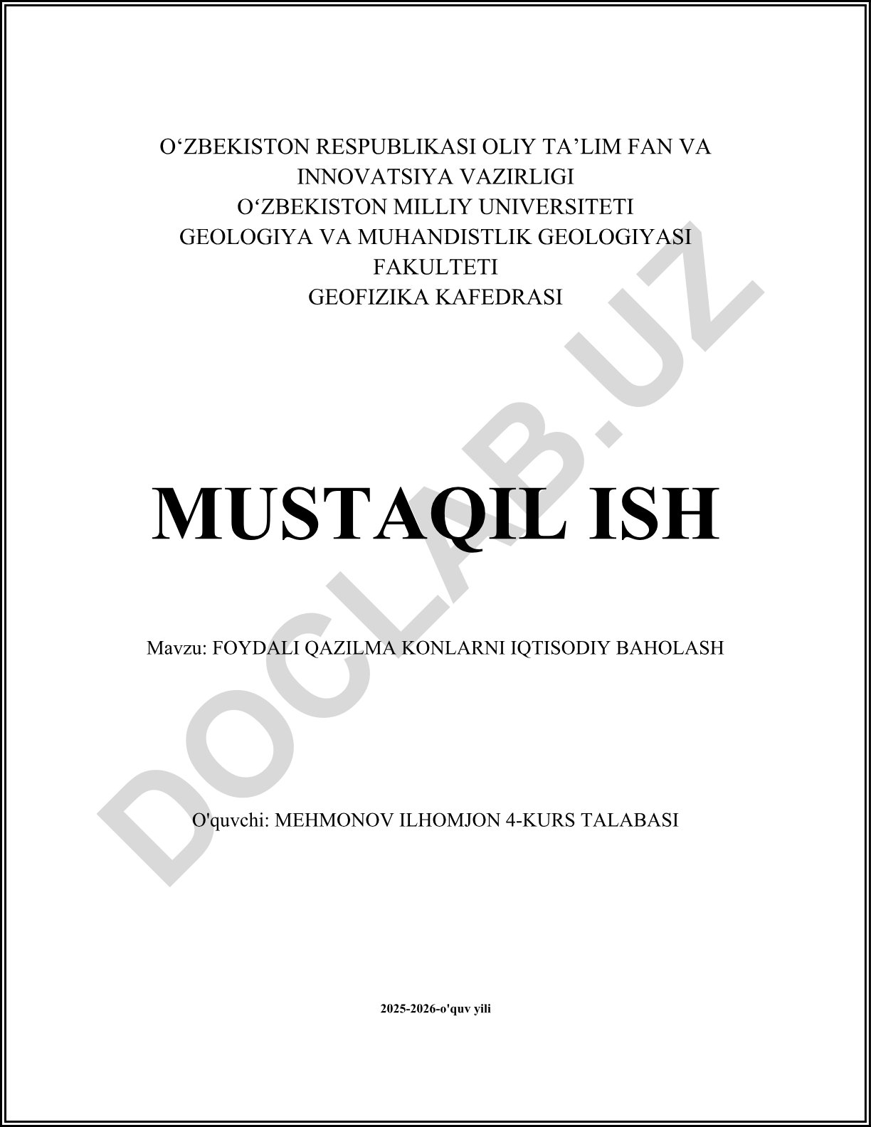 Foydali qazilma konlarini iqtisodiy baholash