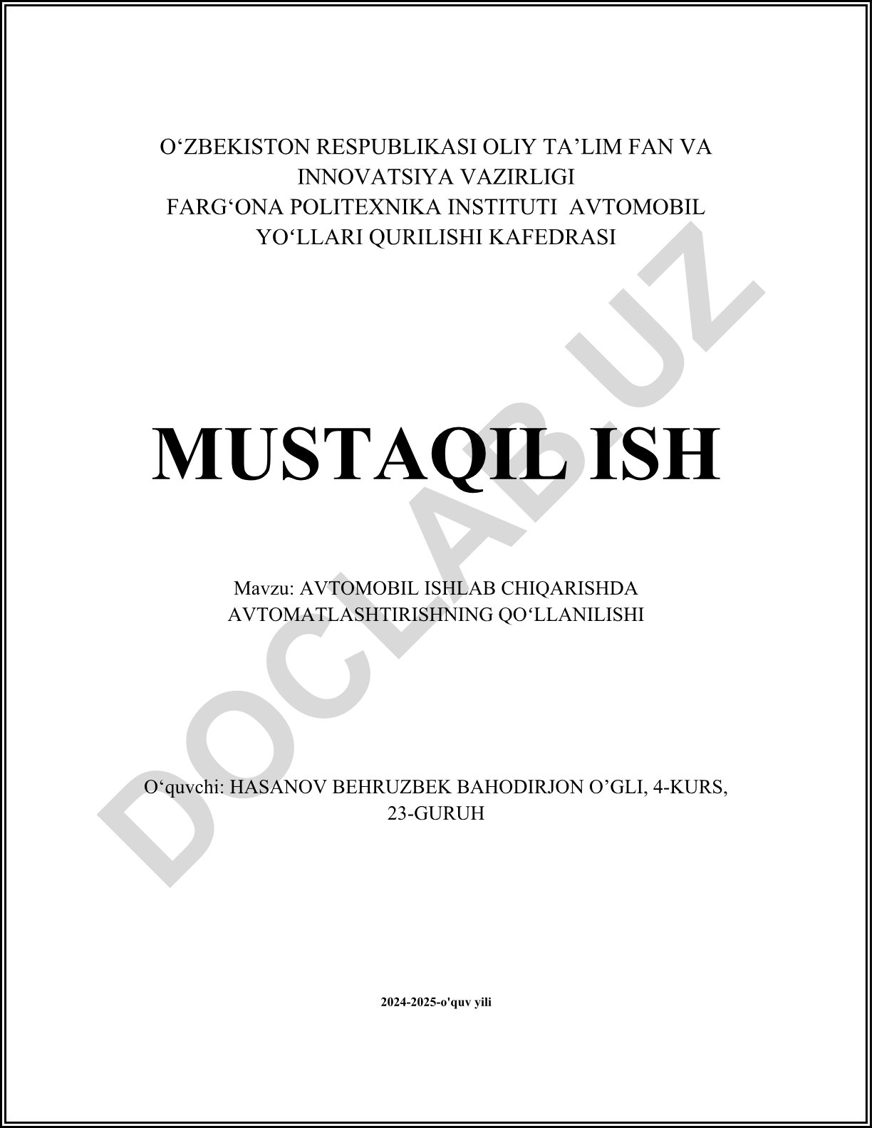 Avtomobil ishlab chiqarishda avtomatlashtirishning qoʻllanilishi