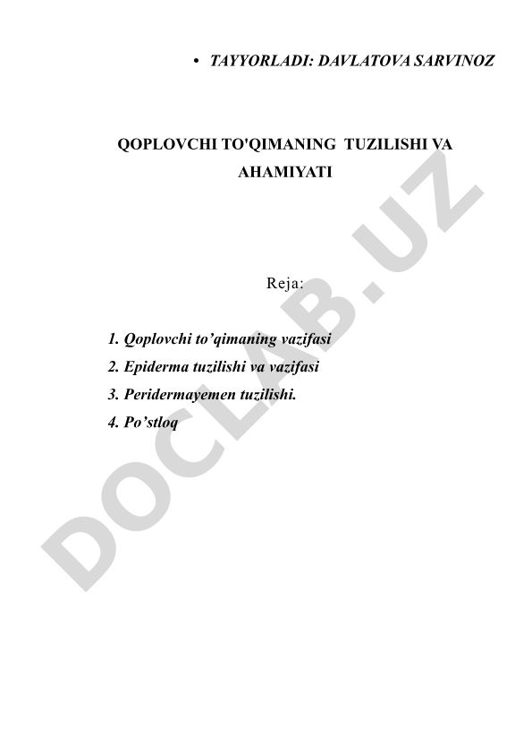 Qoplovchi to'qimaning tuzilishi va ahamiyati