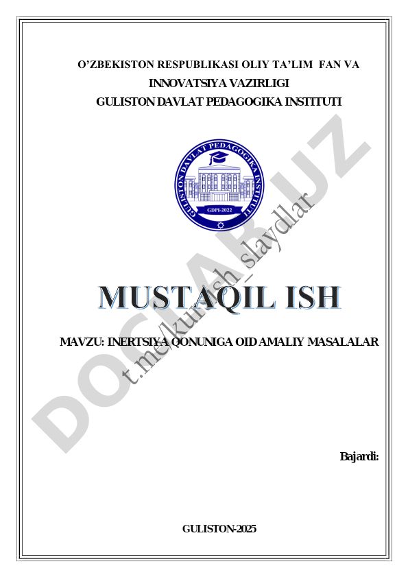 Inertsiya qonuniga oid amaliy masalalar