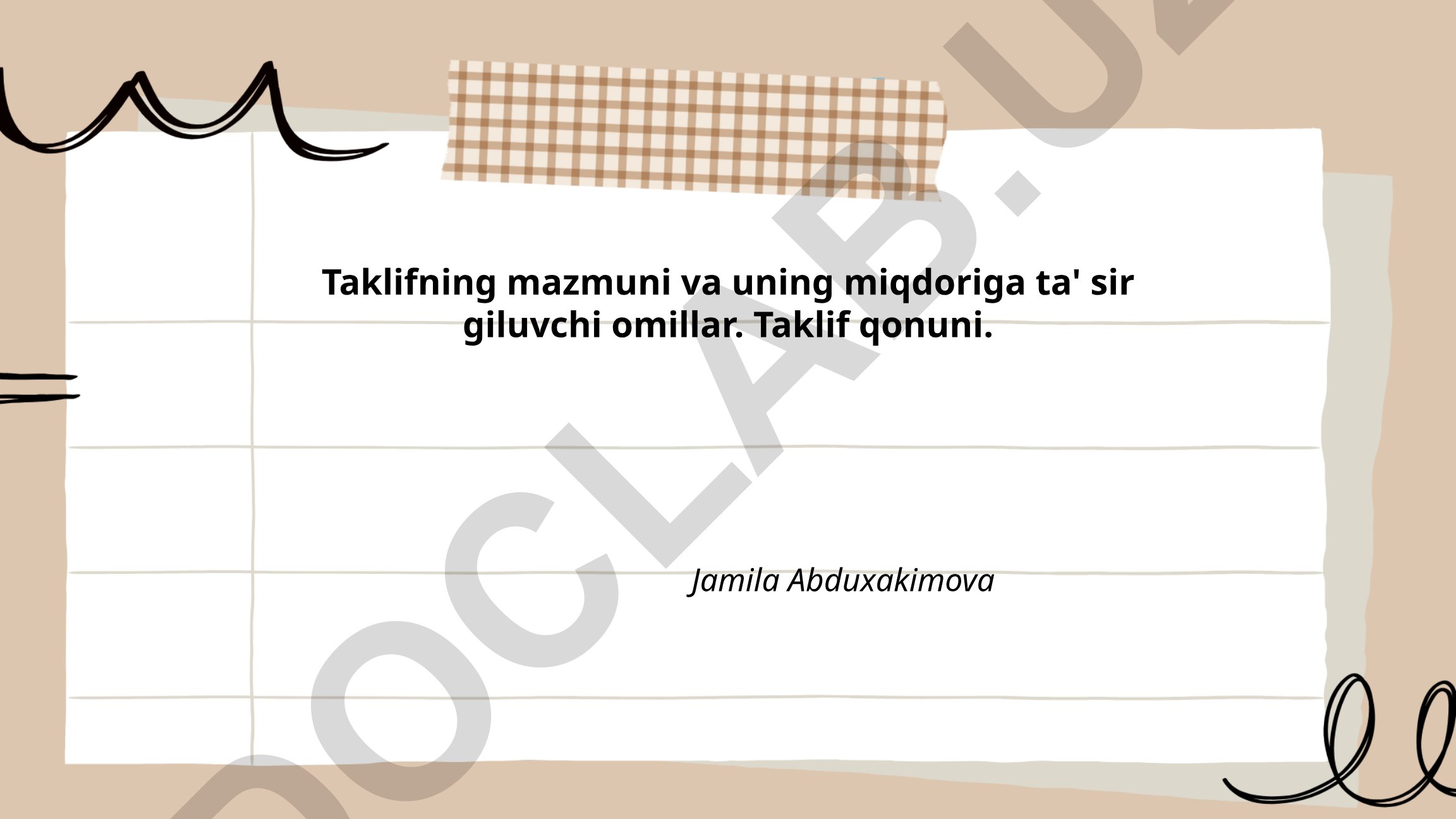 Taklif tushunchasi, mazmuni va qonuni