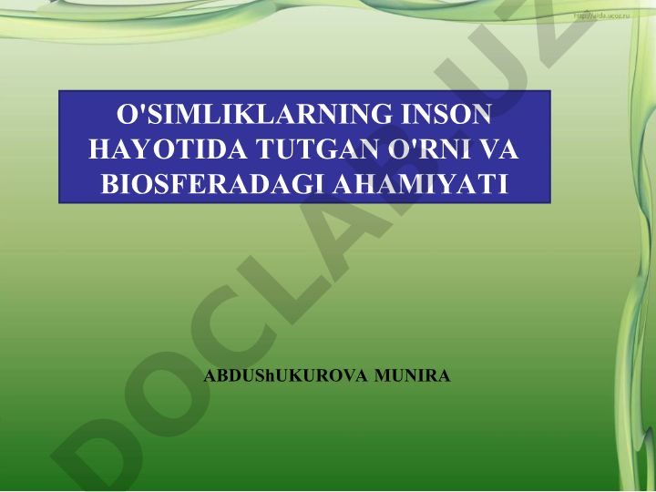 O'simliklarning inson hayotidagi o'rni va biosferadagi ahamiyati