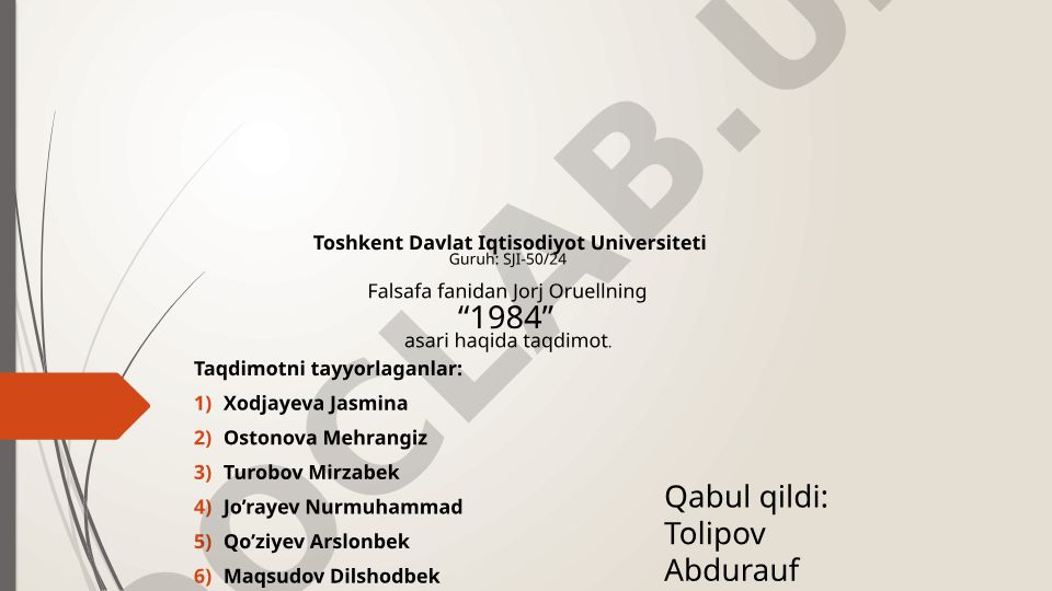 Jorj Oruellning “1984” asari haqida falsafiy tahlil