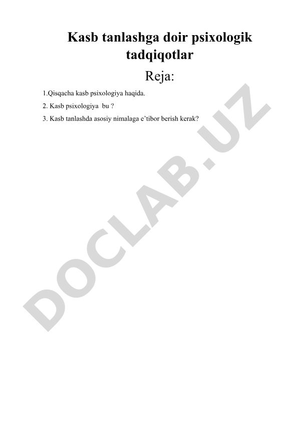 Kasb tanlashga doir psixologik tadqiqotlar