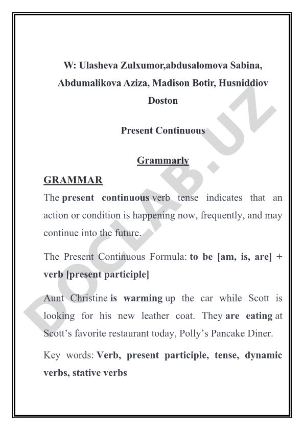 Present Continuous Grammarly