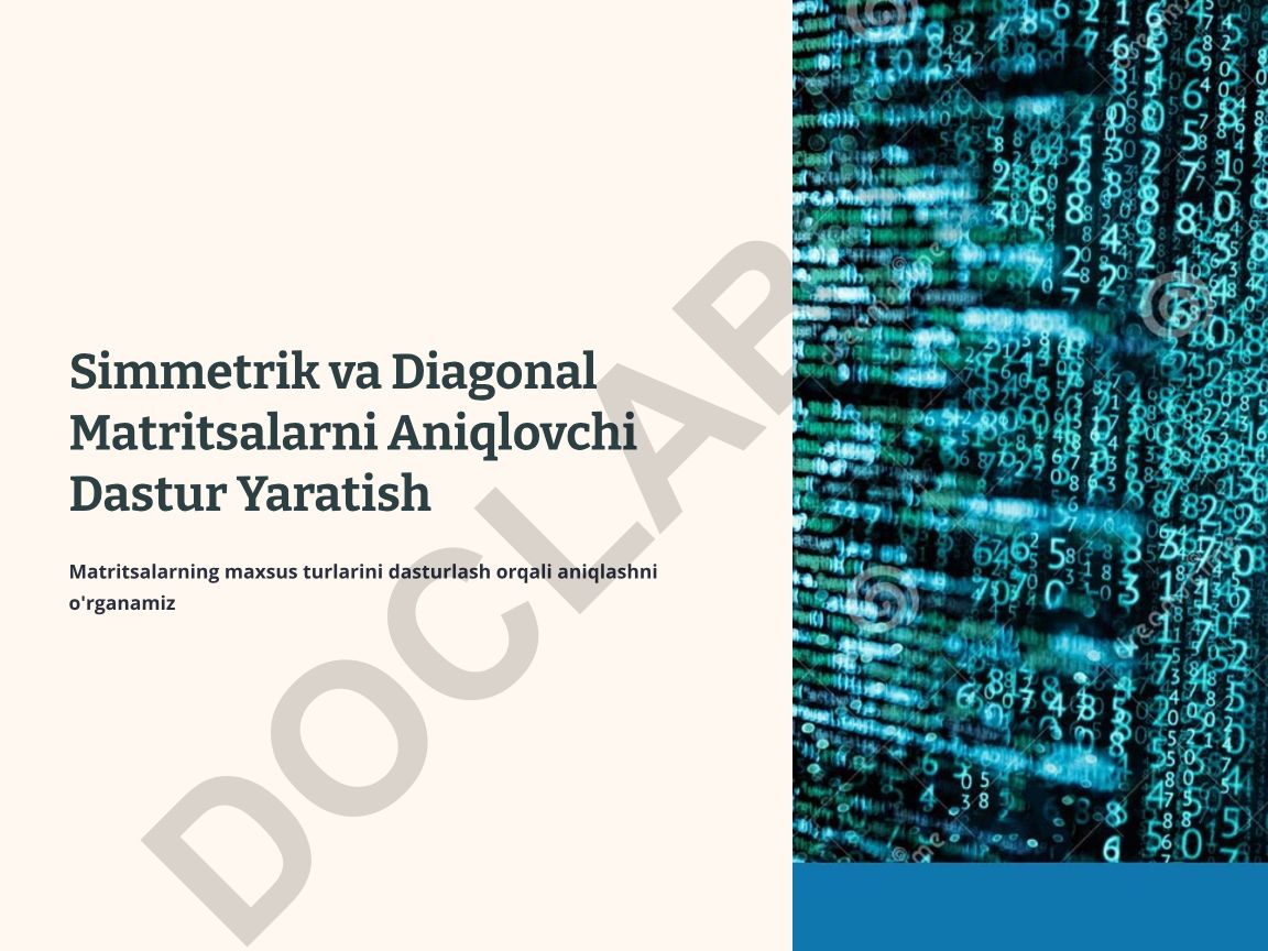 Simmetrik va diagonal matritsalarni aniqlovchi dastur yaratish