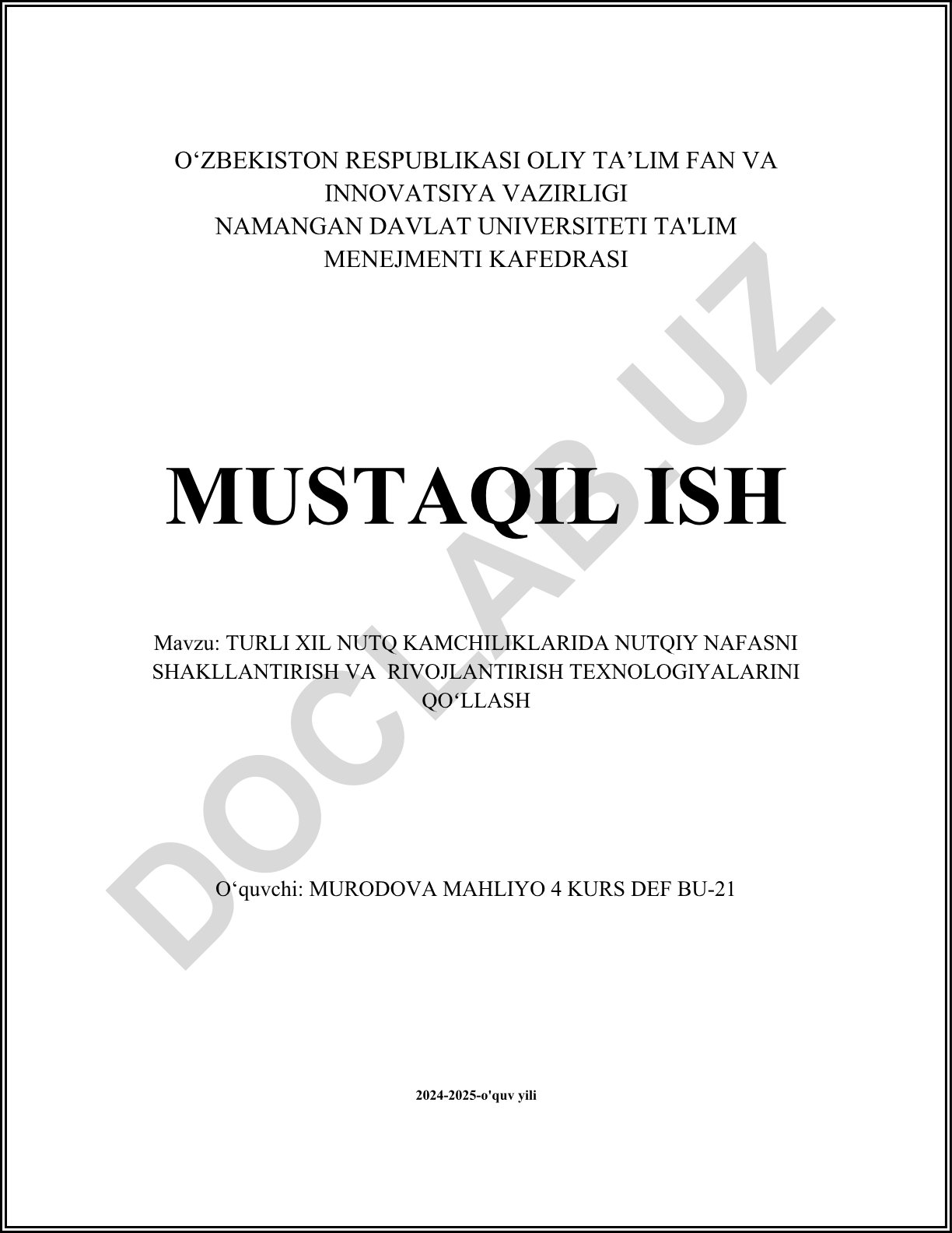 Turli xil nutq kamchiliklarida nutqiy nafasni shakllantirish va rivojlantirish texnologiyalarini qoʻllash