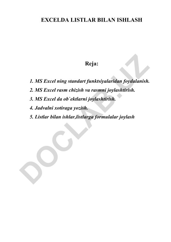 MS Excel da listlar bilan ishlash va matnlar bilan ishlash