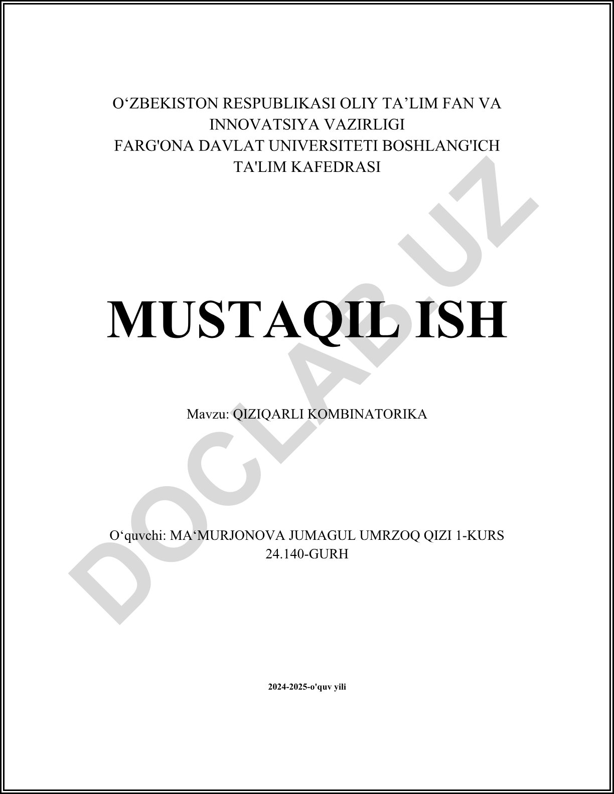 QIZIQARLI KOMBINATORIKA