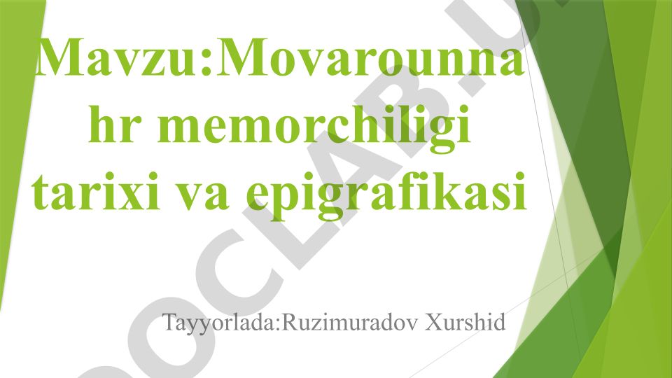 Movarounnahr me'morchiligi tarixi va epigrafikasi