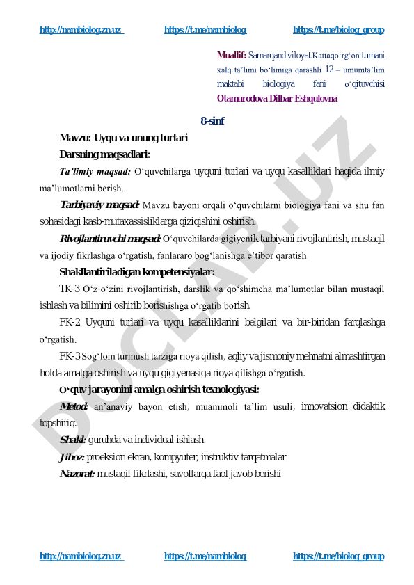 Uyqu va unung turlari