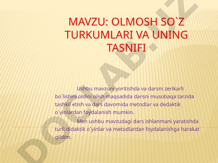 Olmosh so'z turkumlari va uning tasnifi