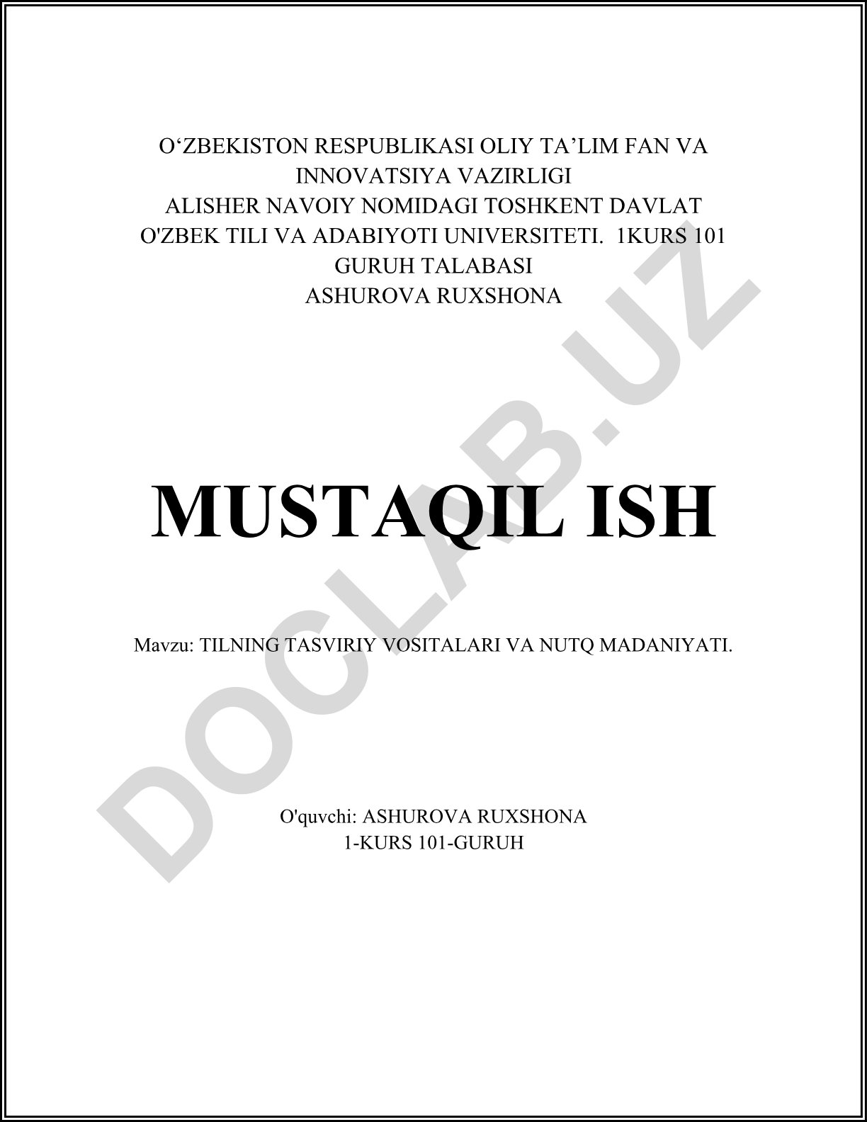 Tilning tasviriy vositalari va nutq madaniyati