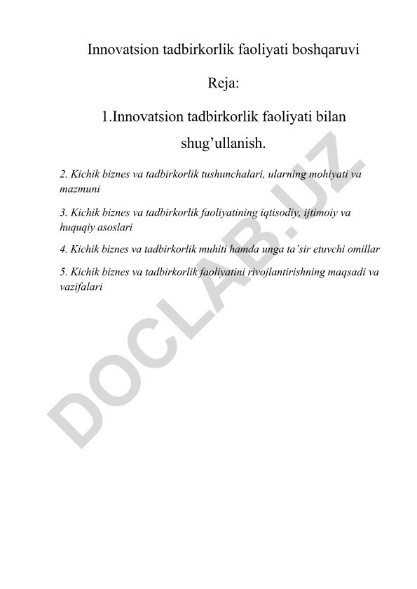 Innovatsion tadbirkorlik faoliyati boshqaruvi