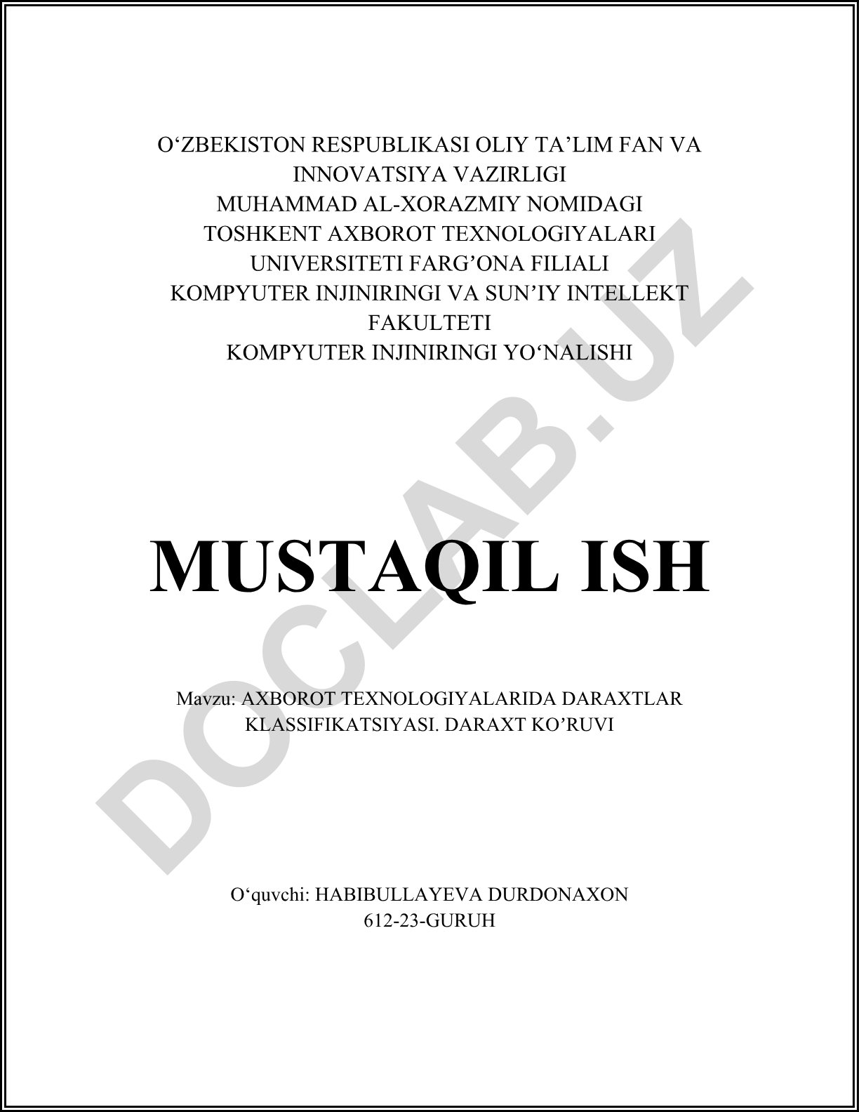 Axborot texnologiyalarida daraxtlar klassifikatsiyasi. Daraxt ko'ruvi