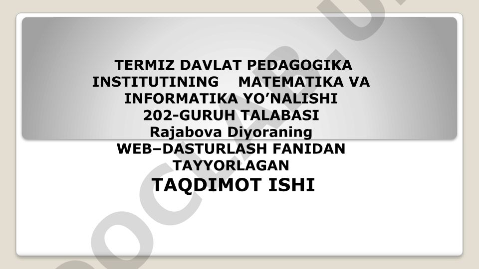 Mijoz-server texnologiyasi asoslari. HTTP protokoli va ma'lumotlarni serverga jo'natish metodlari