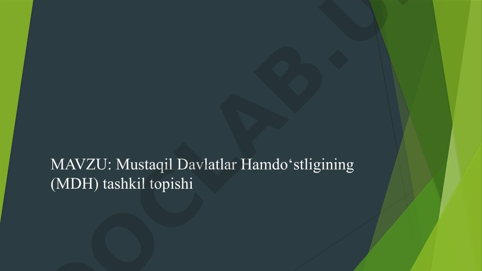 Mustaqil Davlatlar Hamdo‘stligining (MDH) tashkil topishi