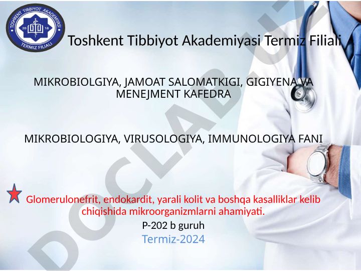 Mikroorganizmlarning glomerulonefrit, endokardit va yarali kolit kasalliklaridagi ahamiyati